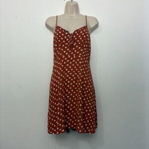 MNG Mango Mini Dress Women Sweetheart Small Brown White Polka Dot Strappy